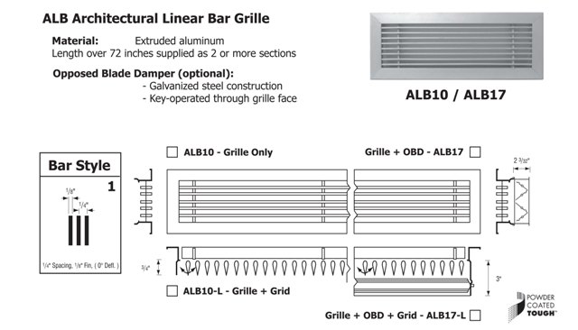 Bar Style 1 - 1/4" Spacing, 1/8" Fin (O degree, narrow)