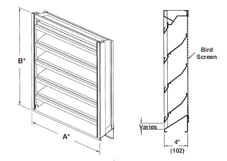 12x12 - 4"  Deep Extruded Drainable Louver. Mill Finish (Model# 4375D 12x12)